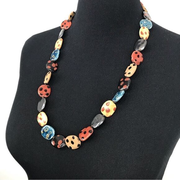 Multicolored Polka Dot Squared Bead Vintage 14” Necklace - Picture 2 of 16